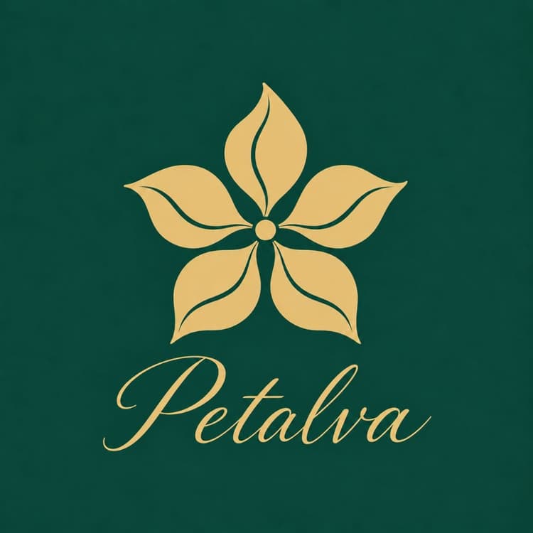 Logótipo Petalva, flor dourada e lettering caligráfico